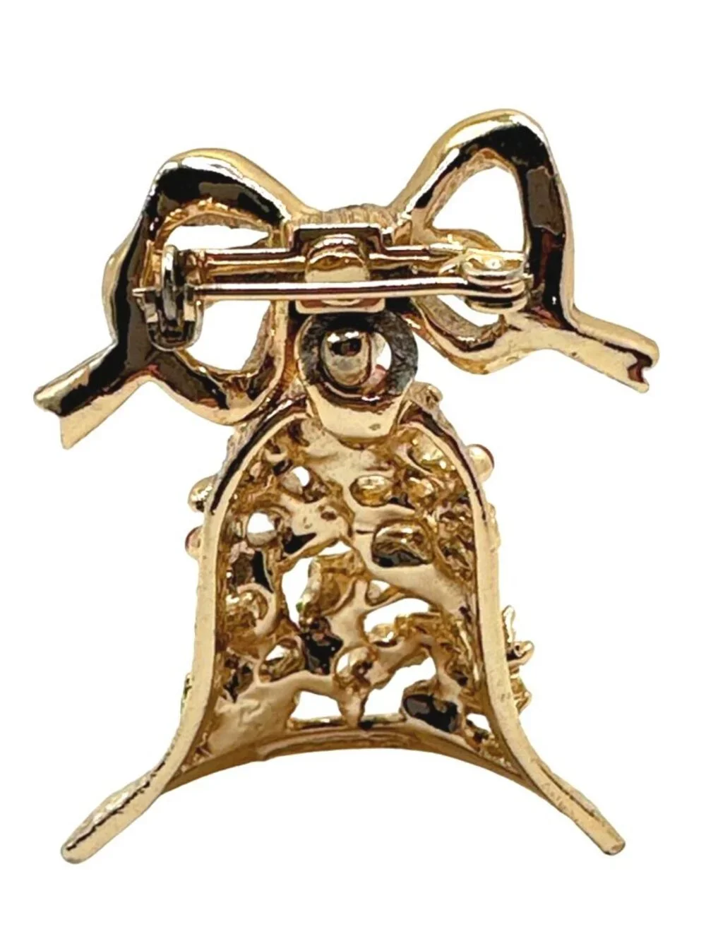 70s Gerrys Christmas Bell Brooch Pin Articulating Dangle Signed Festive
